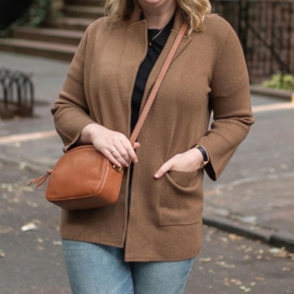JCrew Sophie open front sweater blazer patch pockets heather brown M
